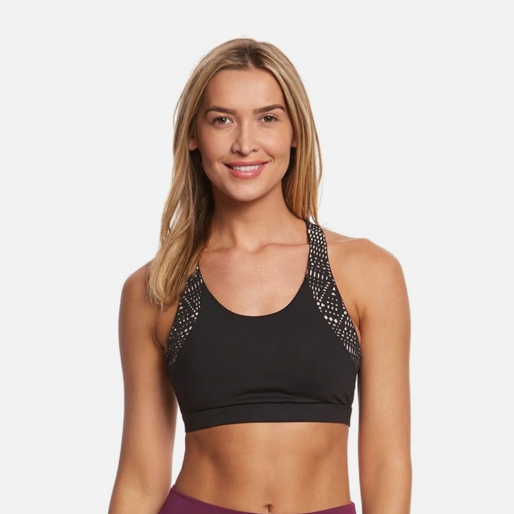 Alo Yoga Women Patina Laser Cut Sports Bra Black Cross Back - XS